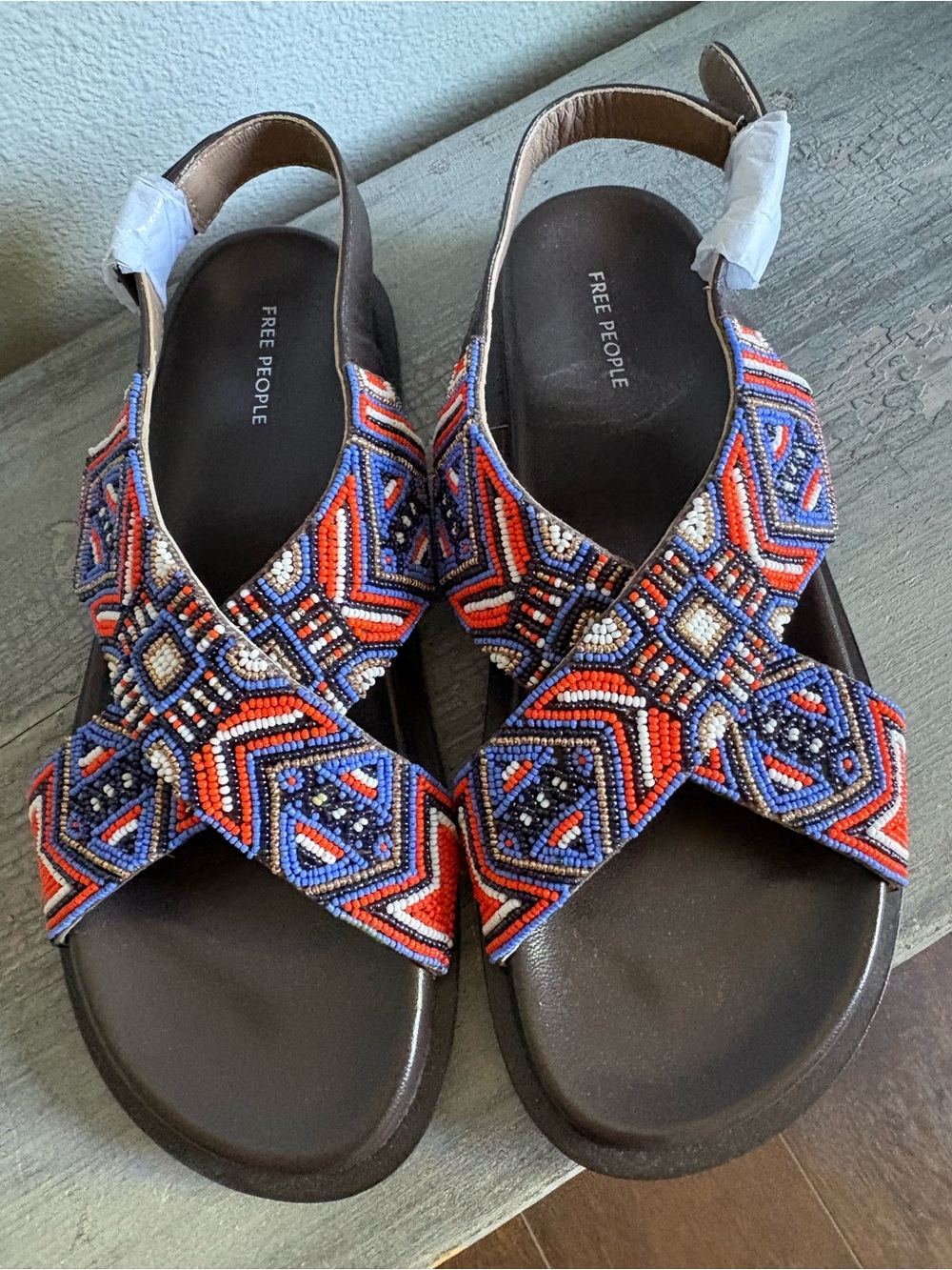 NWT - No box Free People Mali beaded crisscross slingback leather sandals - Picture 2 of 9